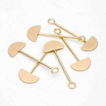 10pcs Gold Bar Semi-Circle Charms, 37x13mm, Gold plated Brass Half Round Pendants (GB-3302)