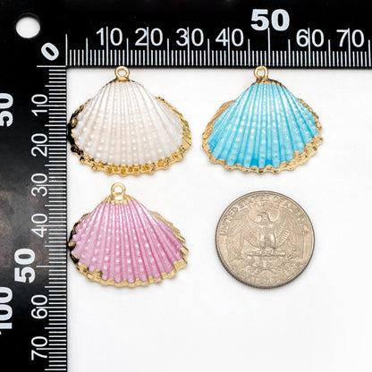 10pcs Natural Shell Charms, Gold plated Shell Pendants, White/ Aqua/ Pink (#V1388)