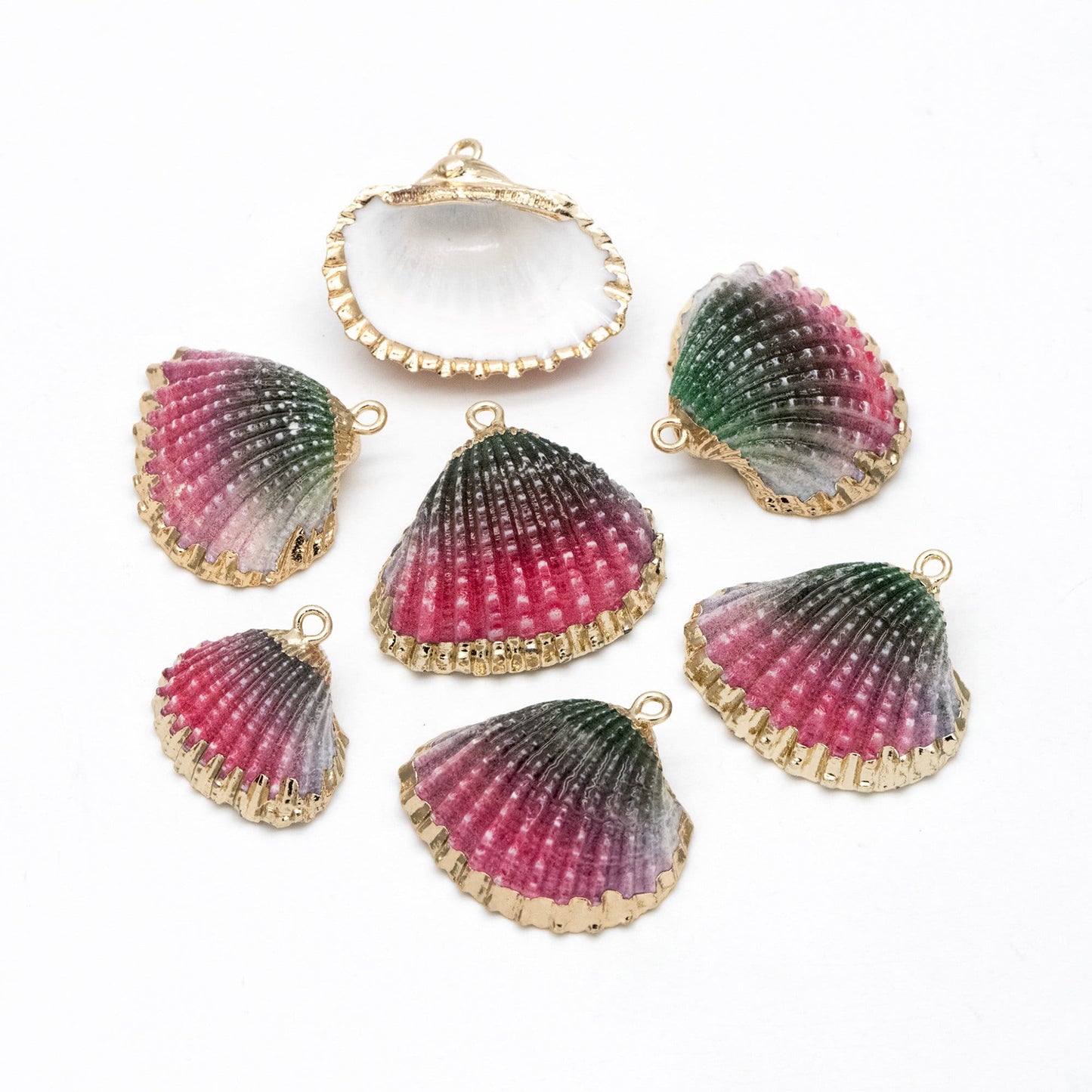 10pcs Natural Shell Charms, Gold plated Shell Pendants, Beach Theme Jewelry Supplies (#V1389)