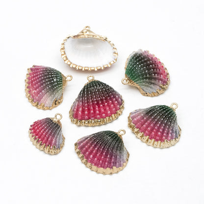 10pcs Natural Shell Charms, Gold plated Shell Pendants, Beach Theme Jewelry Supplies (#V1389)
