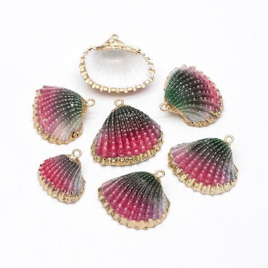 10pcs Natural Shell Charms, Gold plated Shell Pendants, Beach Theme Jewelry Supplies (#V1389)