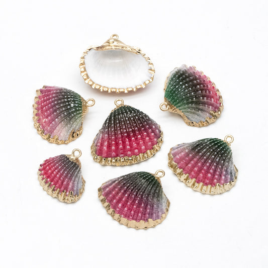 10pcs Natural Shell Charms, Gold plated Shell Pendants, Beach Theme Jewelry Supplies (BK-027)
