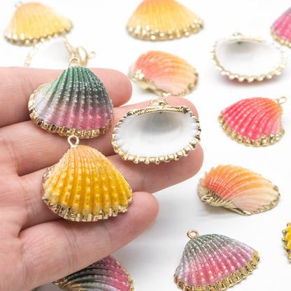 10pcs Natural Shell Charms, Gold plated Shell Pendants, Beach Theme Jewelry Supplies (#V1389)