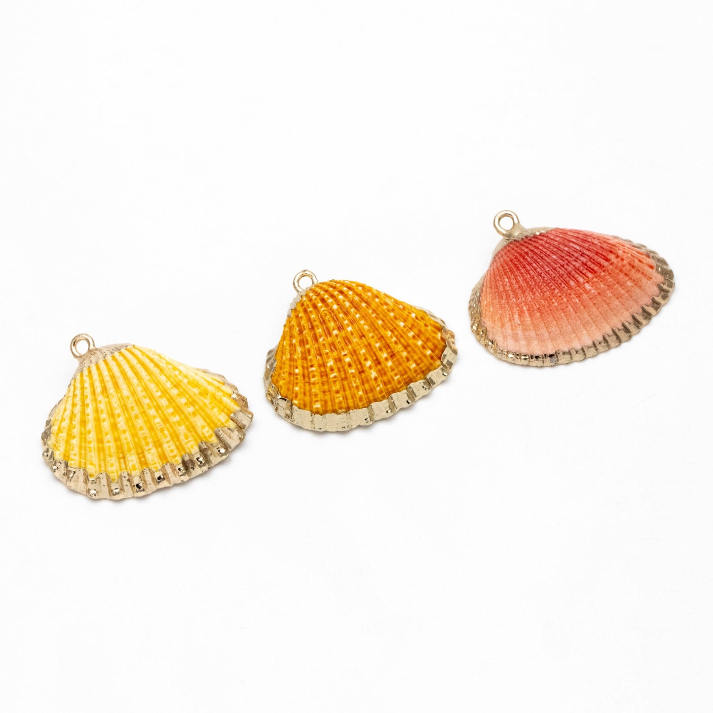 10pcs Natural Shell Charms, Gold plated Shell Pendants, Yellow/ Orange/ Red (#V1390)