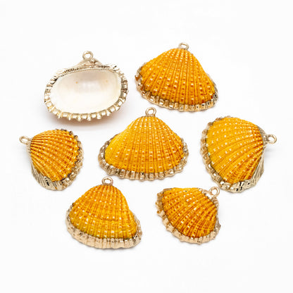 10pcs Natural Shell Charms, Gold plated Shell Pendants, Yellow/ Orange/ Red (#V1390)