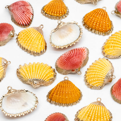 10pcs Natural Shell Charms, Gold plated Shell Pendants, Yellow/ Orange/ Red (#V1390)