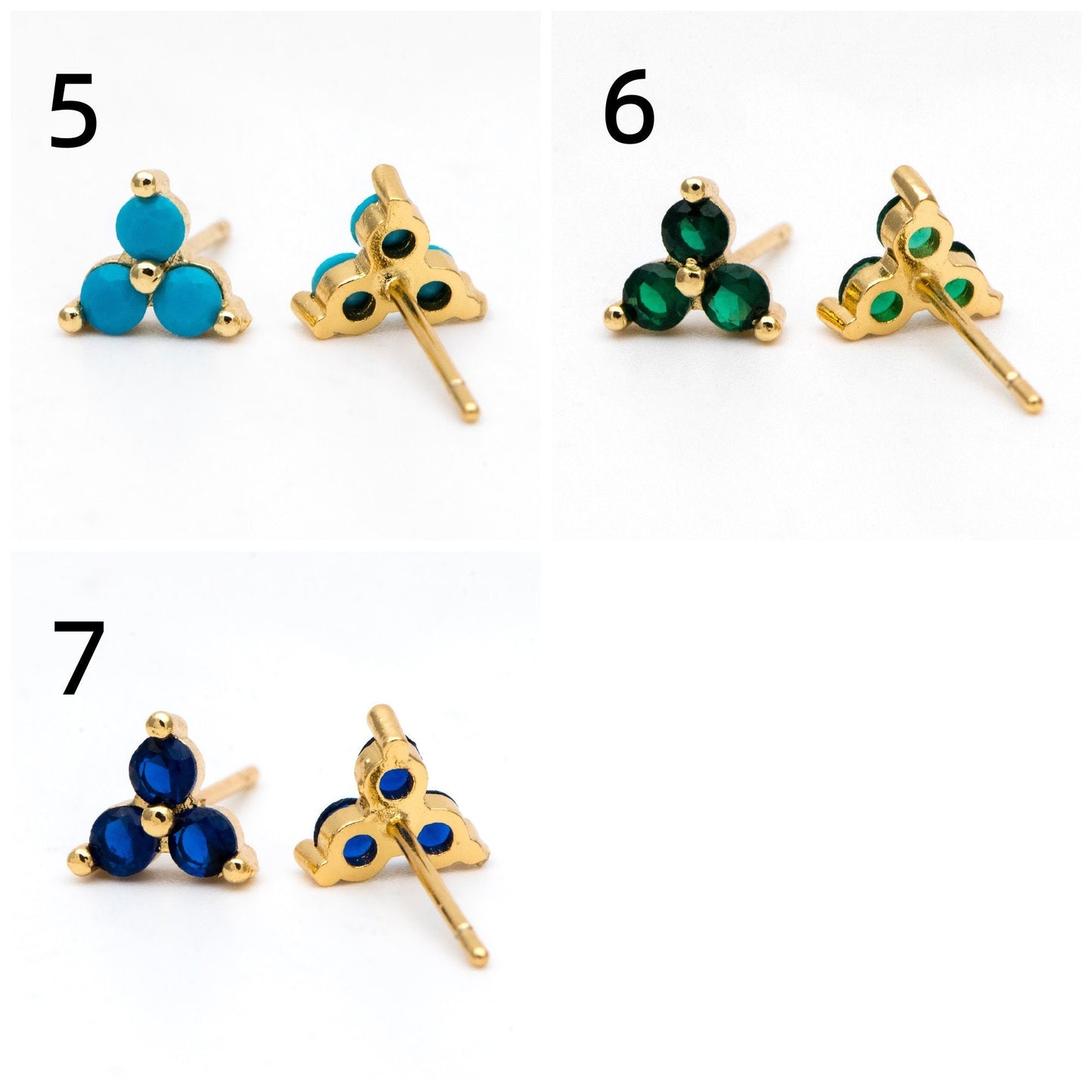 4pcs Gold Flower Stud Earring, Dainty Floral Ear Posts 8mm, CZ pave Tiny Earring Studs (GB-3244)