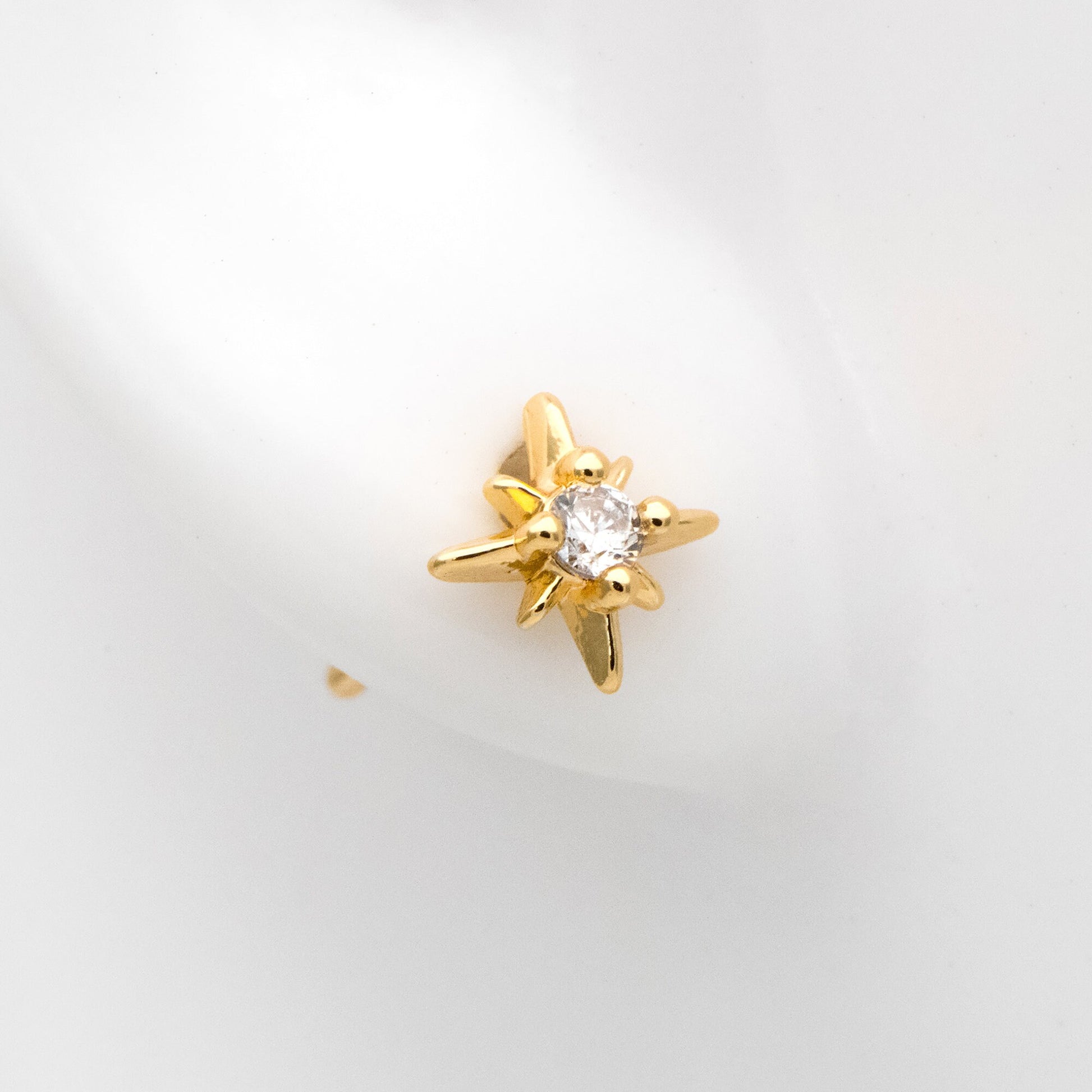 10pcs CZ Pave North Star Ear Posts, 6mm, Real Gold/ Rhodium Plated Brass Star Stud Earrings (#GB-3041-C)