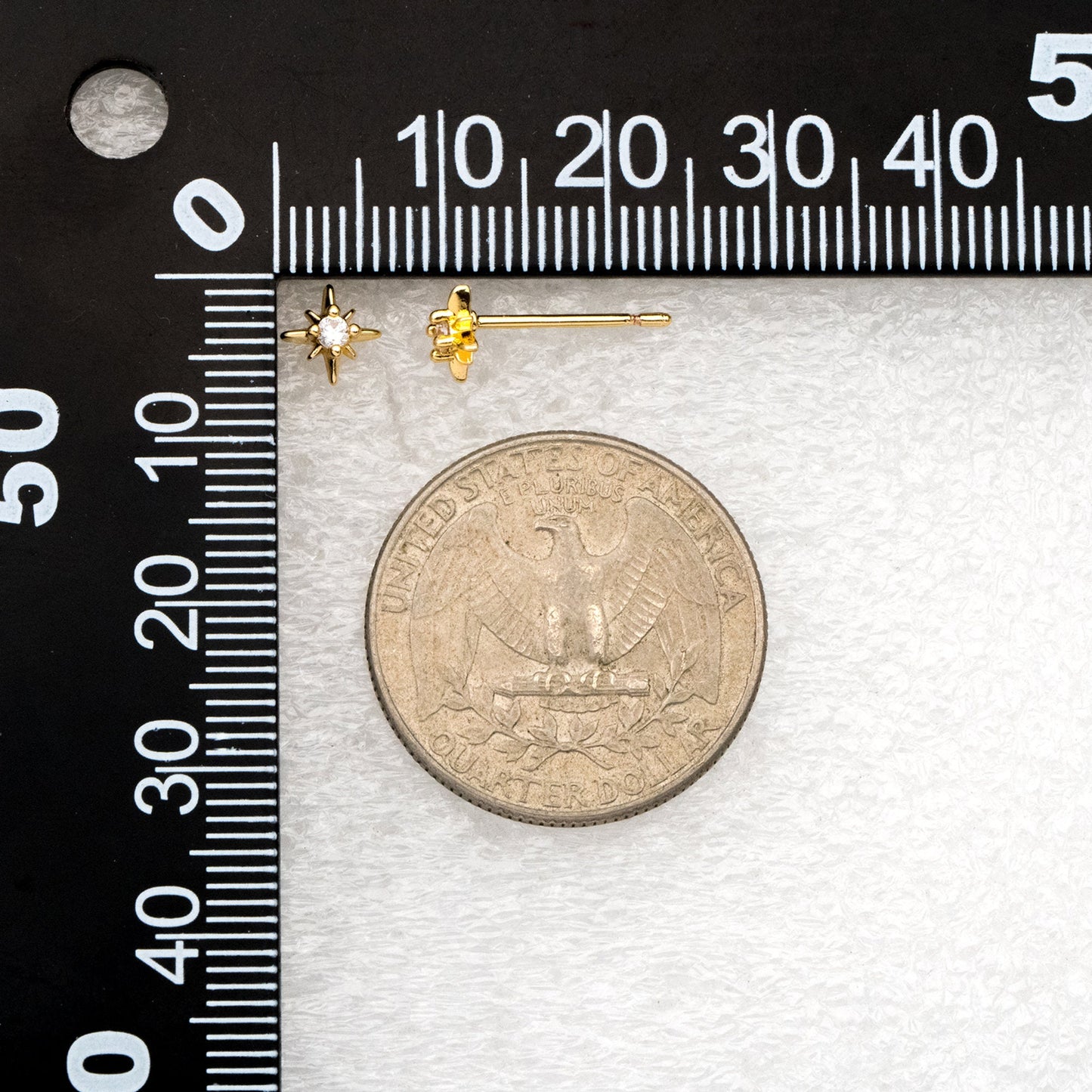 10pcs CZ Pave North Star Ear Posts, 6mm, Real Gold/ Rhodium Plated Brass Star Stud Earrings (#GB-3041-C)