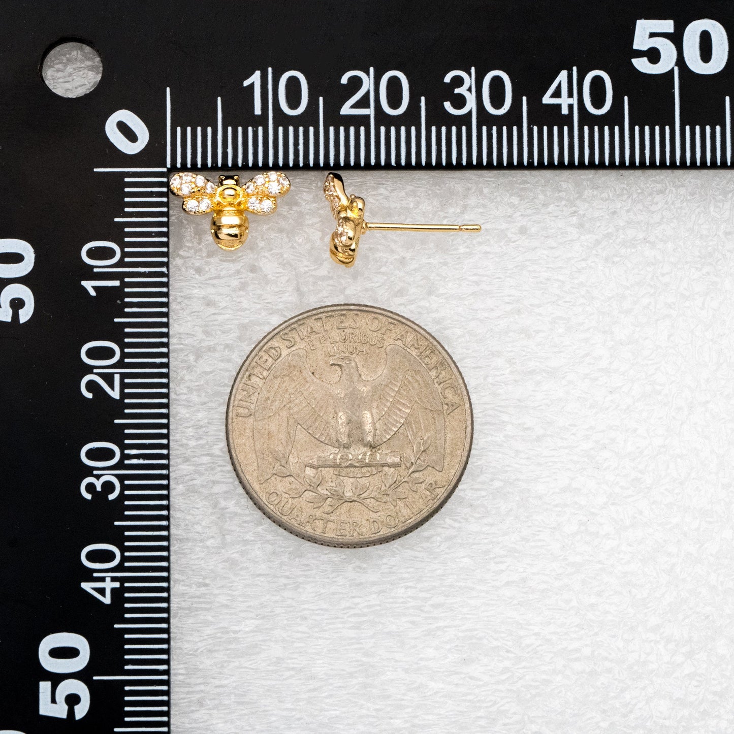 4pcs CZ pave Gold Bee Ear posts 8x12mm, Real Gold Plated Brass Stud Earrings (GB-3278)