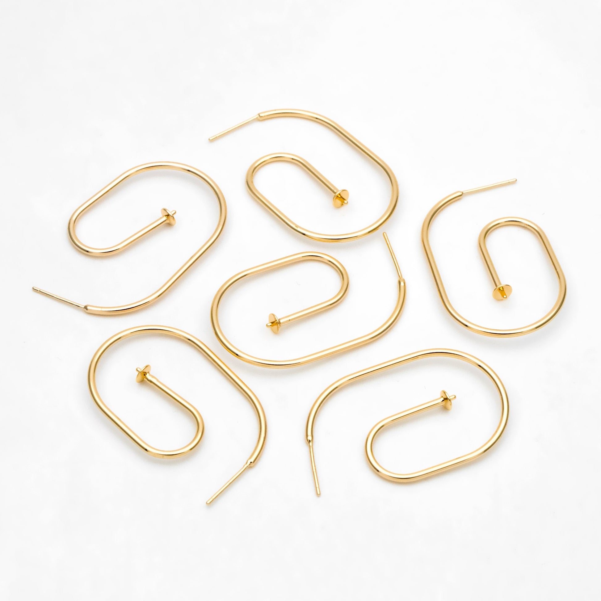 4pcs Gold Minimalist Earring Hook, Pearl Peg Earring Mounts,Half Drilled Pearl Post Earring Settings (GB-3280)