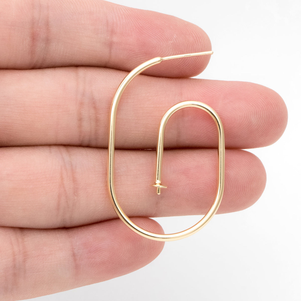 4pcs Gold Minimalist Earring Hook, Pearl Peg Earring Mounts,Half Drilled Pearl Post Earring Settings (GB-3280)