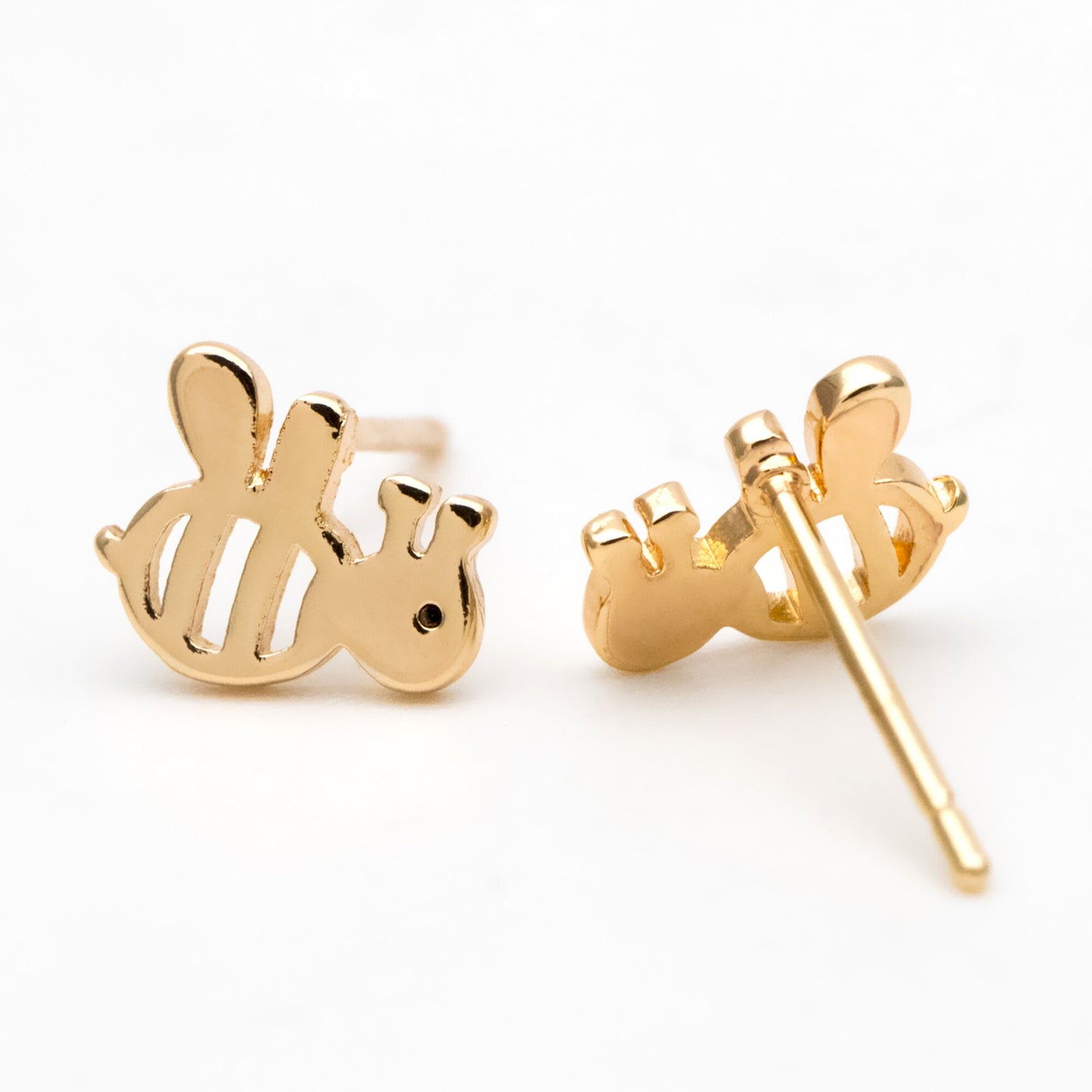 10pcs Gold Bee Ear posts 7x8mm, Gold Plated Brass Minimalist Stud Earrings (GB-3310)