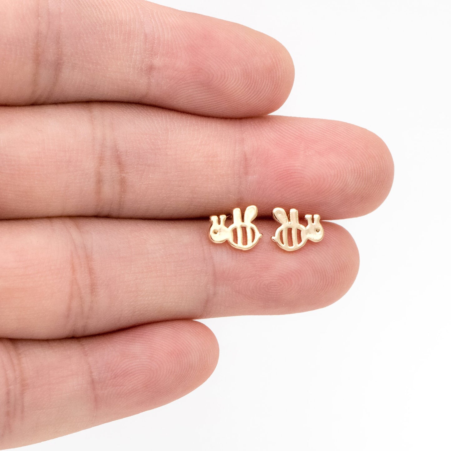 10pcs Gold Bee Ear posts 7x8mm, Gold Plated Brass Minimalist Stud Earrings (GB-3310)