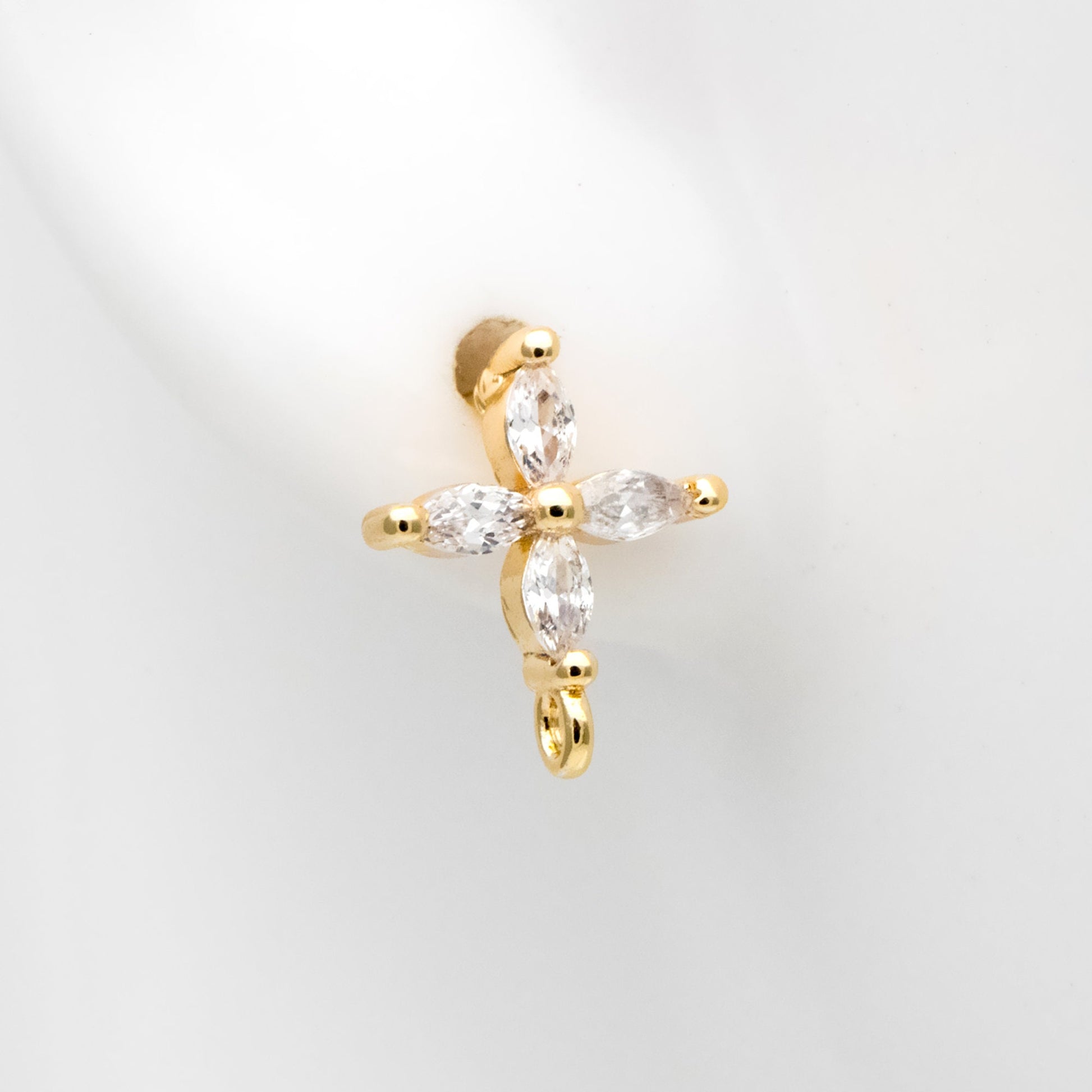 4pcs CZ Pave Gold Flower Stud Earring with Loop, Gold Plated Brass, Jewelry Supplies (GB-310-F)