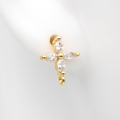 4pcs CZ Pave Gold Flower Stud Earring with Loop, Gold Plated Brass, Jewelry Supplies (GB-310-F)