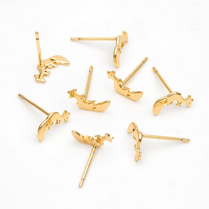 10pcs Gold Fox Stud Earrings 10x6mm, 18K Gold plated Brass Animal Ear Posts (#GB-3286)