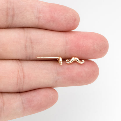 10pcs Gold Mustache Ear Posts 4x10mm, Gold Plated Brass Minimalist Stud Earrings (GB-3292)