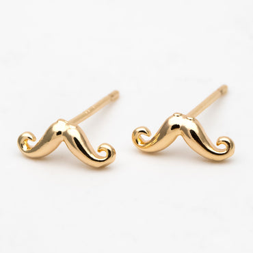 10pcs Gold Mustache Ear Posts 4x10mm, Gold Plated Brass Minimalist Stud Earrings (GB-3292)