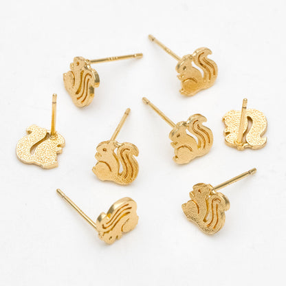 10pcs Gold Squirrel Ear Posts 8x8mm, Gold Plated Brass Minimalist Stud Earrings (GB-3293)