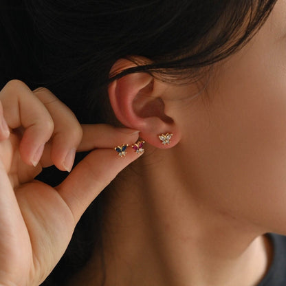 4pcs CZ Pave Gold Butterfly Ear post, Dianty Butterfly Ear Studs, Jewelry Supplies (GB-3259)