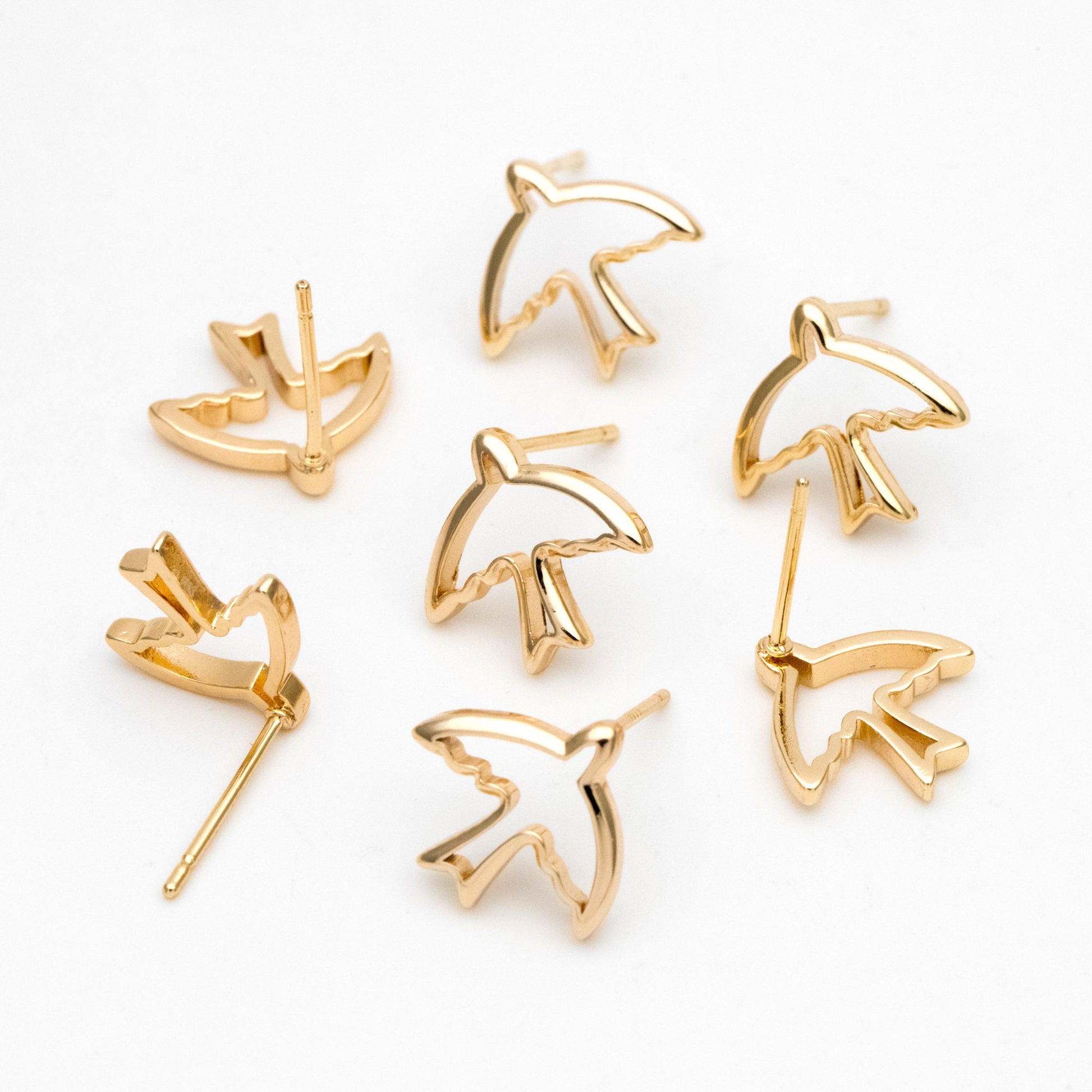 10pcs Gold Hollow Swallow Ear Posts 12x13mm, Gold Plated Brass Bird Stud Earrings (GB-3315)