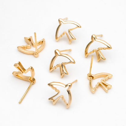 10pcs Gold Hollow Swallow Ear Posts 12x13mm, Gold Plated Brass Bird Stud Earrings (GB-3315)