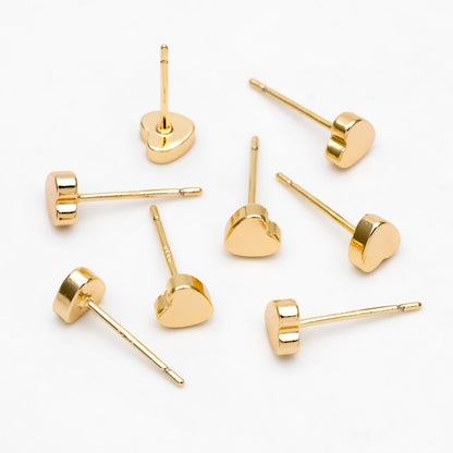 10pcs Gold/ Silver Heart Ear Posts 5mm, Real Gold/ Rhodium plated Brass, Geometric Earring Studs (GB-3324)