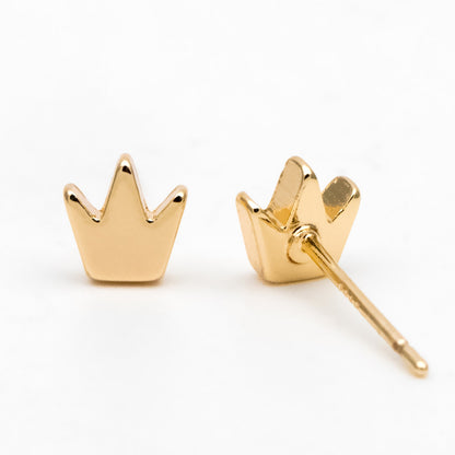 10pcs Gold Crown Ear posts 6mm, Gold Plated Brass Minimalist Stud Earrings (GB-3327)