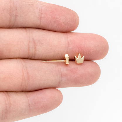 10pcs Gold Crown Ear posts 6mm, Gold Plated Brass Minimalist Stud Earrings (GB-3327)