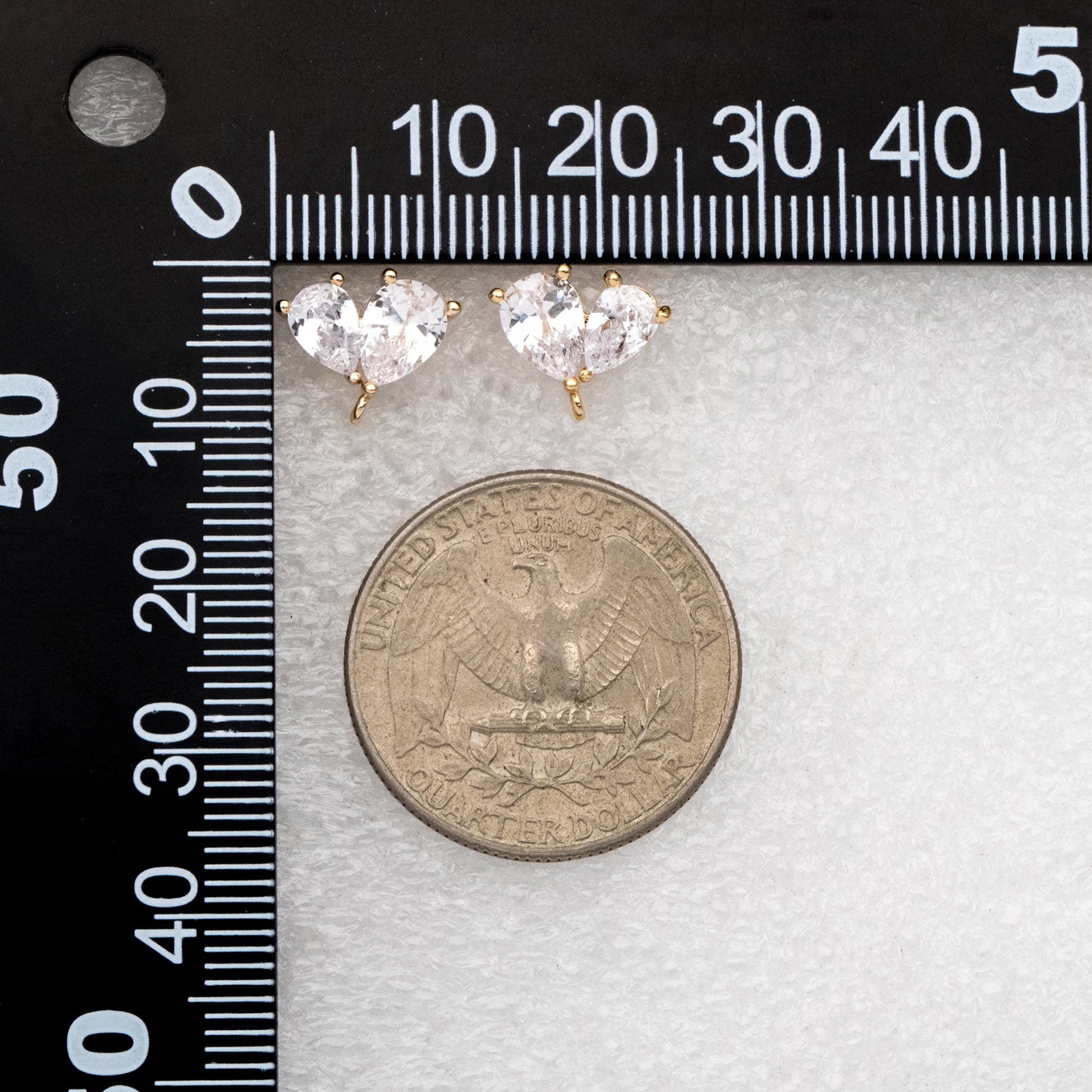 4pcs CZ Pave Heart Earring with Loop, Gold Plated Brass leaf Stud Earrings, Teardrop Earring, Wholesale Supplies (GB-3328)