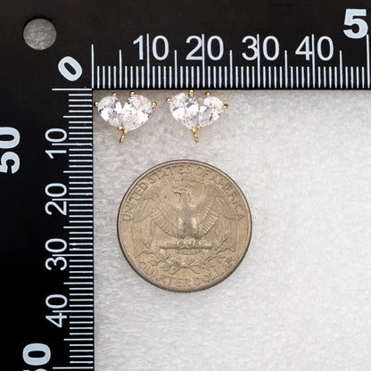 4pcs CZ Pave Heart Earring with Loop, Gold Plated Brass leaf Stud Earrings, Teardrop Earring, Wholesale Supplies (GB-3328)