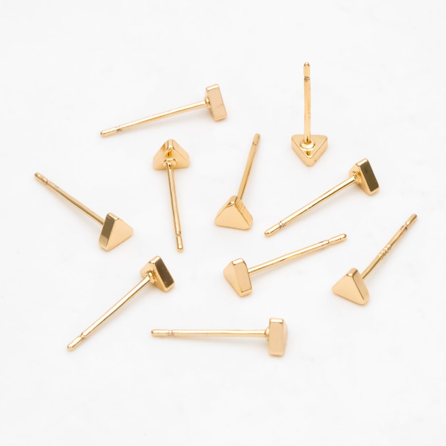 10pcs Gold/ Silver Triangle Minimalist Earrings, 4mm, Real Gold/ Rhodium Plated Brass Geometric Earring Studs (GB-3332)