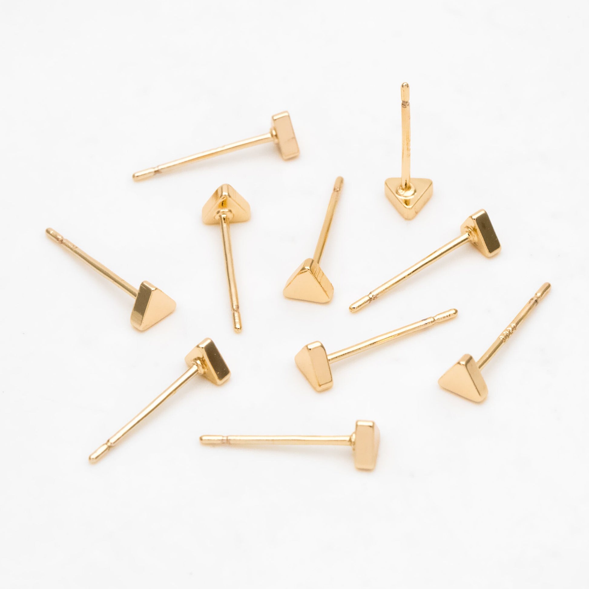 10pcs Gold/ Silver Triangle Minimalist Earrings, 4mm, Real Gold/ Rhodium Plated Brass Geometric Earring Studs (GB-3332)