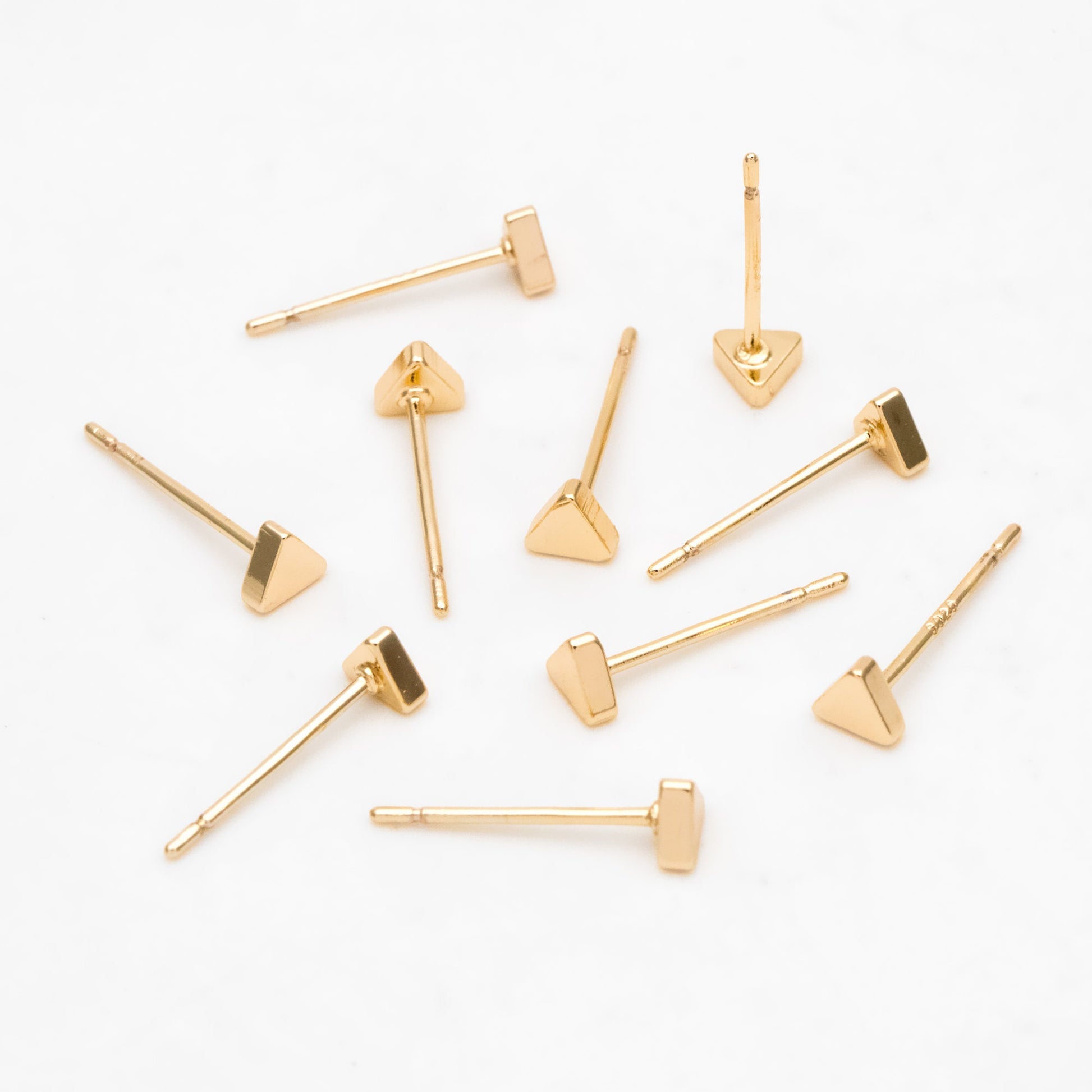 10pcs Gold/ Silver Triangle Minimalist Earrings, 4mm, Real Gold/ Rhodium Plated Brass Geometric Earring Studs (GB-3332)