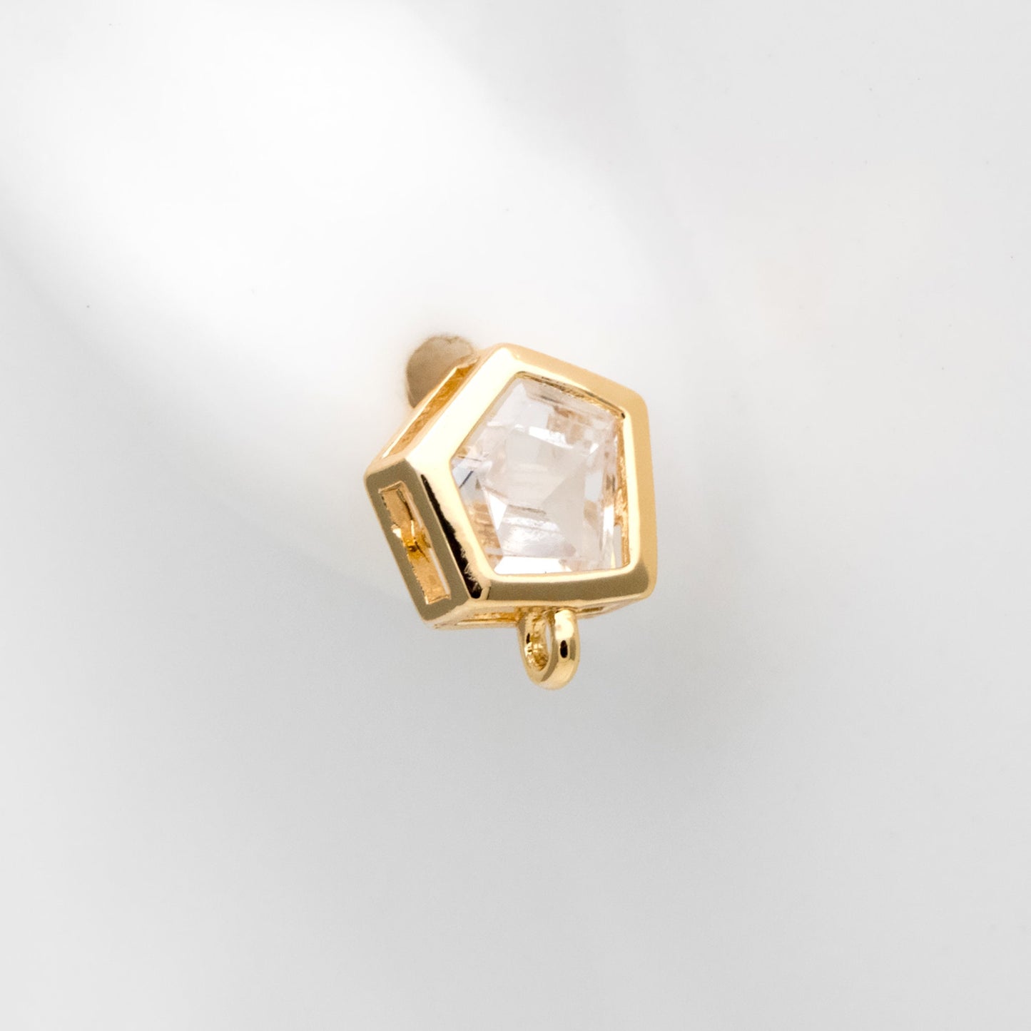 4pcs CZ Pave Pentagon Earring Stud with Loop, 18K Gold plated Brass Ear Posts, Geometric Earring Findings (#GB-3329-C)