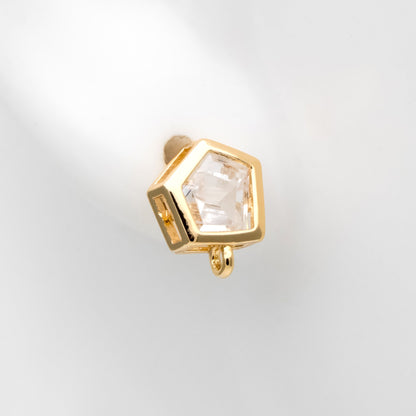 4pcs CZ Pave Pentagon Earring Stud with Loop, 18K Gold plated Brass Ear Posts, Geometric Earring Findings (#GB-3329-C)