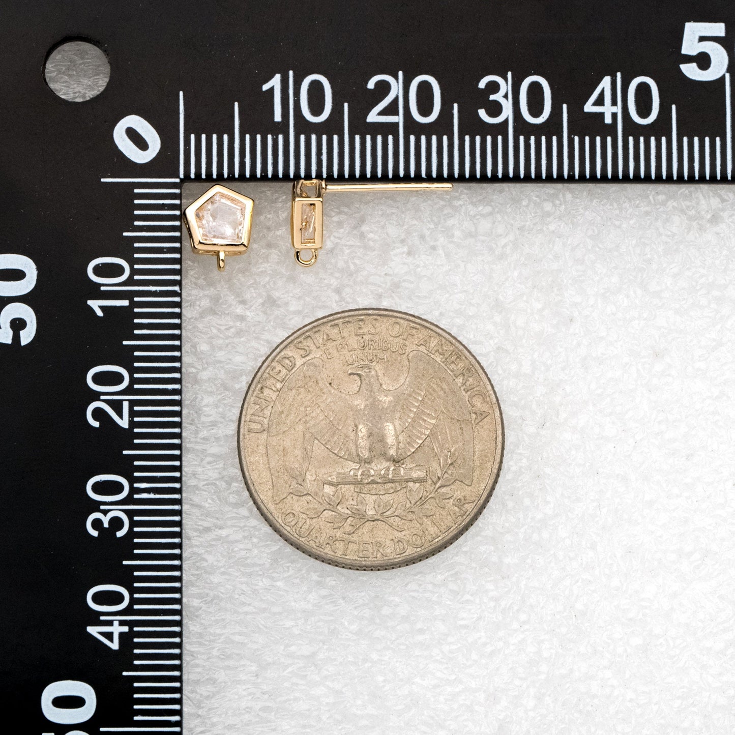 4pcs CZ Pave Pentagon Earring Stud with Loop, 18K Gold plated Brass Ear Posts, Geometric Earring Findings (#GB-3333)