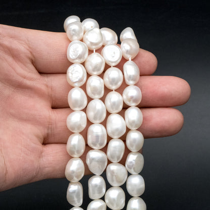 Freshwater Potato Pearls 9mm, White Nugget Pearls, Nautural Baroque Pearls (PL-74)/ 14.5" full strand