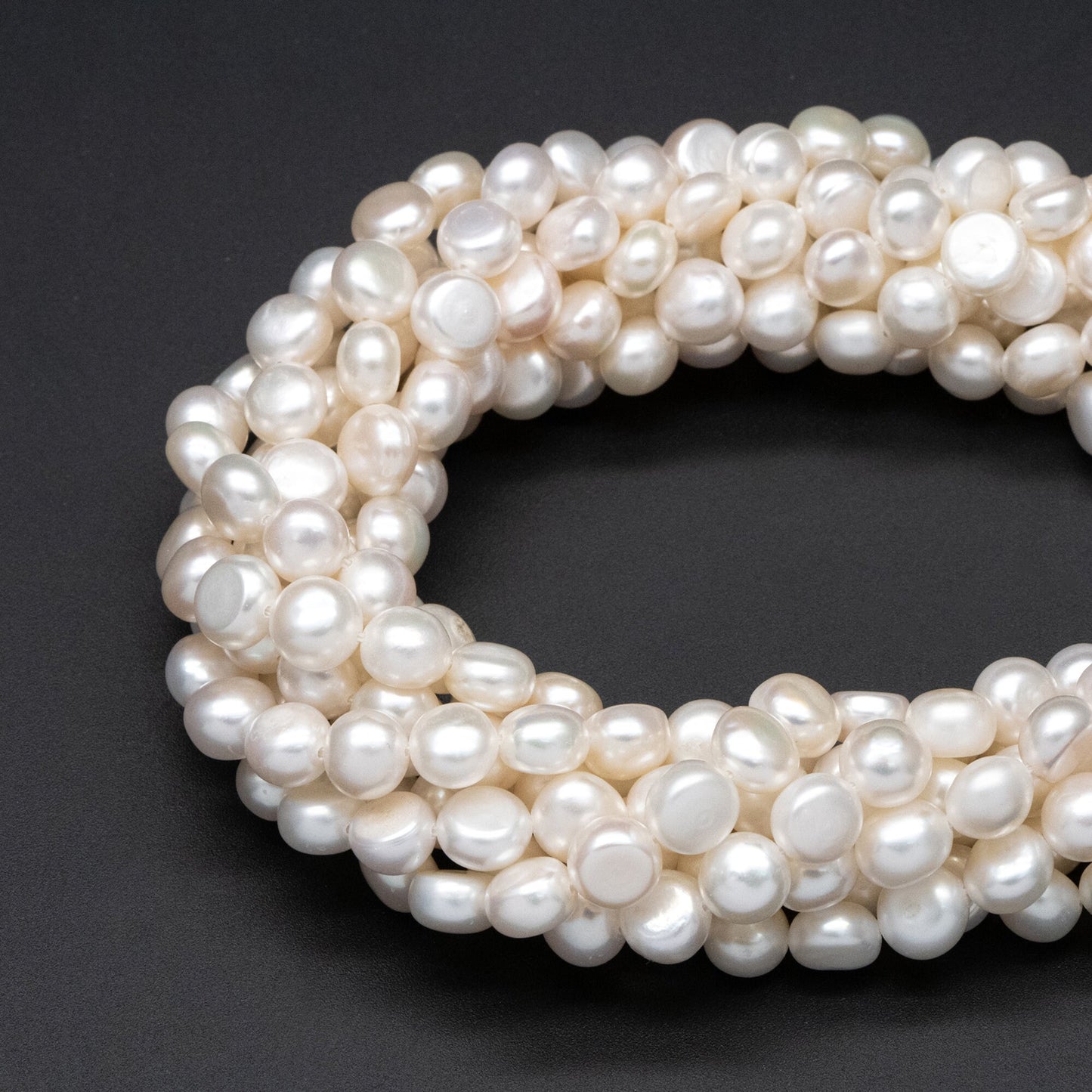Freshwater Button Pearl 7-8mm, White Fresh Water Coin Pearl, Natural Mushroom Pearl Beads -(PL-73)/ 14.5" Full strand