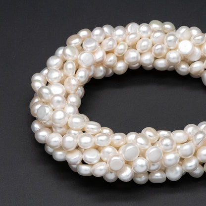 Freshwater Button Pearl 7-8mm, White Fresh Water Coin Pearl, Natural Mushroom Pearl Beads -(PL-73)/ 14.5" Full strand