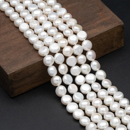 Freshwater Button Pearl 7-8mm, White Fresh Water Coin Pearl, Natural Mushroom Pearl Beads -(PL-73)/ 14.5" Full strand