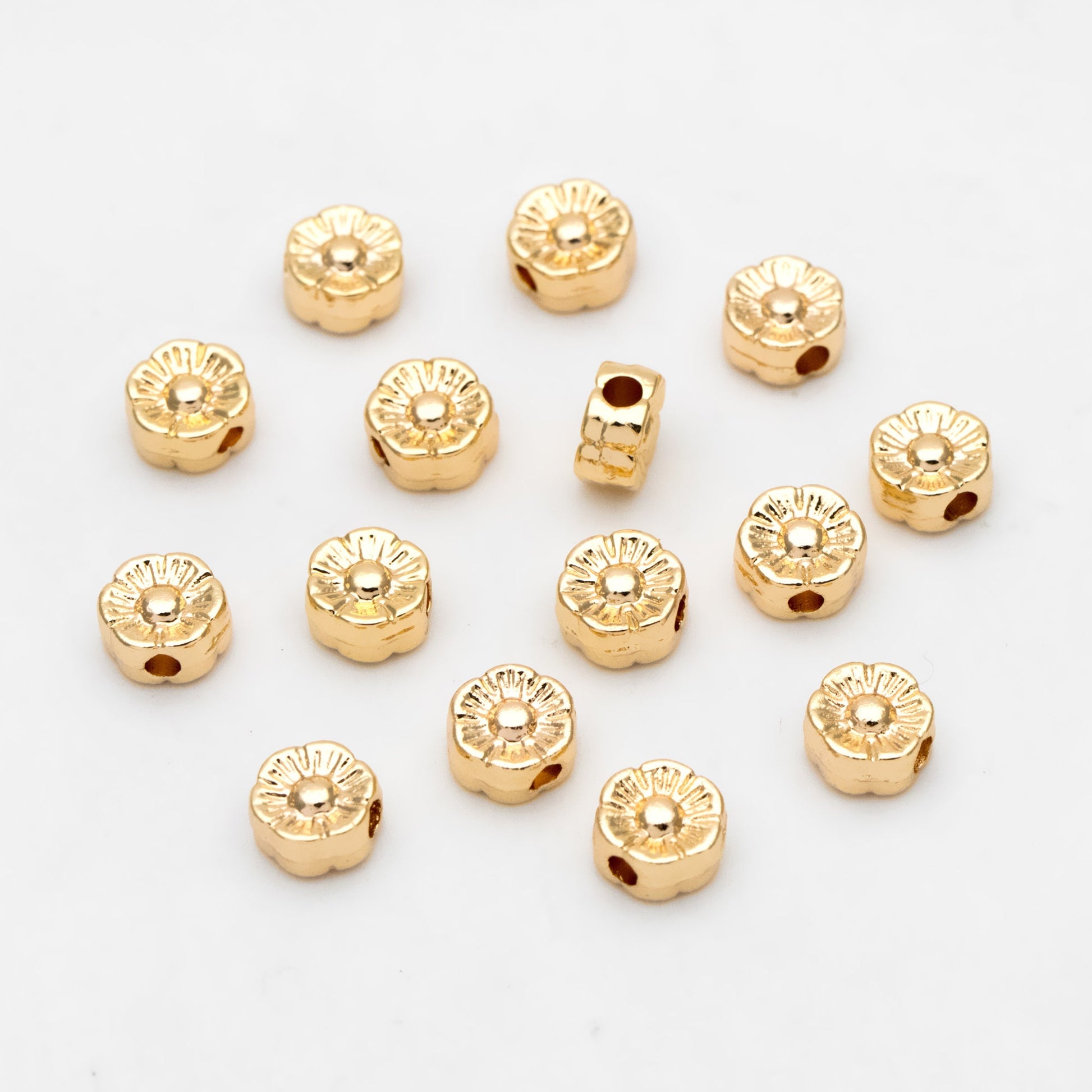 10pcs Gold Flower Spacer Beads 6mm, Real Gold plated Brass Spacer Beads (GB-3296)