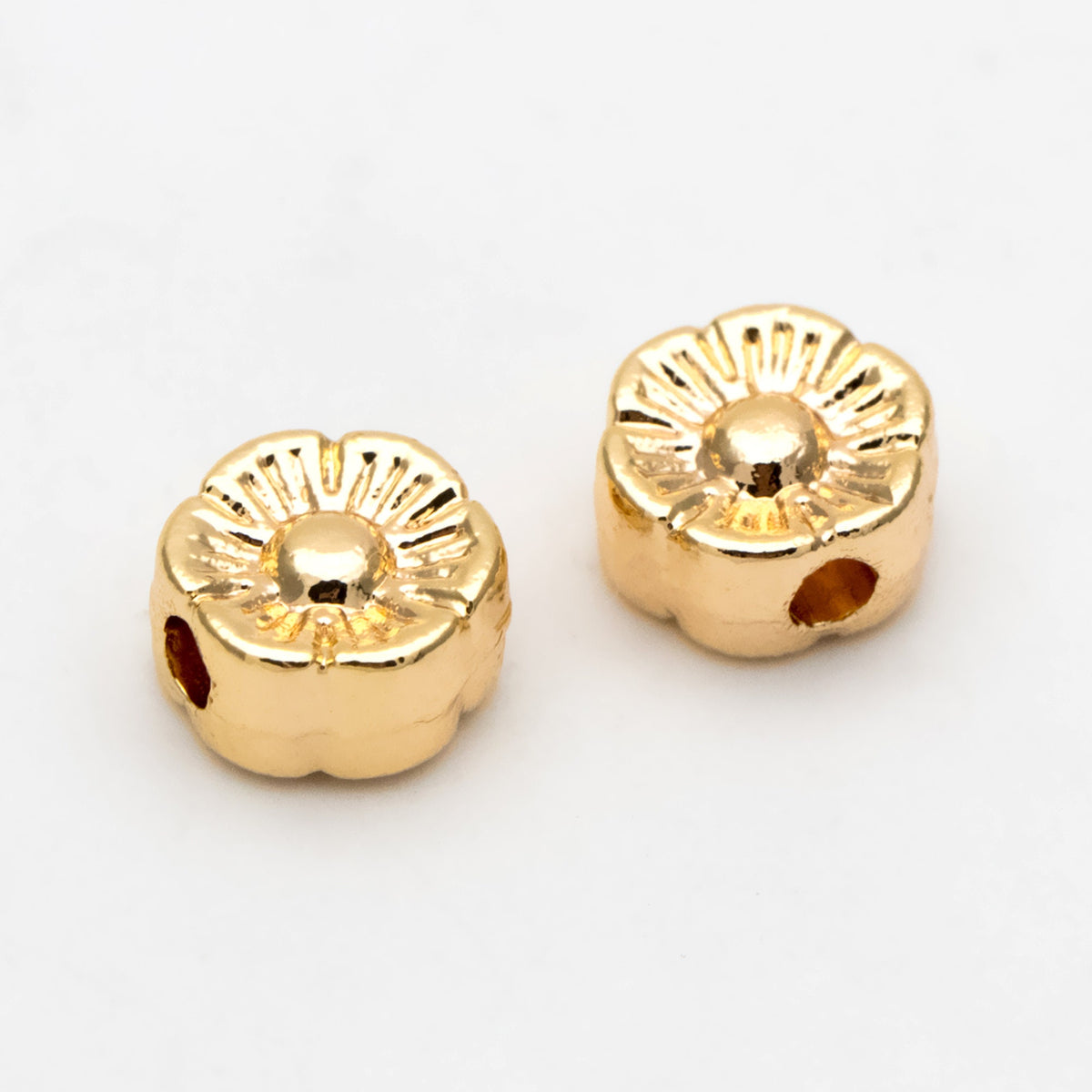 10pcs Gold Flower Spacer Beads 6mm, Real Gold plated Brass Spacer Beads (GB-3296)