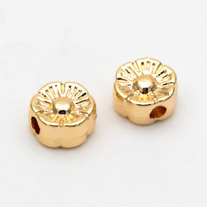 10pcs Gold Flower Spacer Beads 6mm, Real Gold plated Brass Spacer Beads (GB-3296)