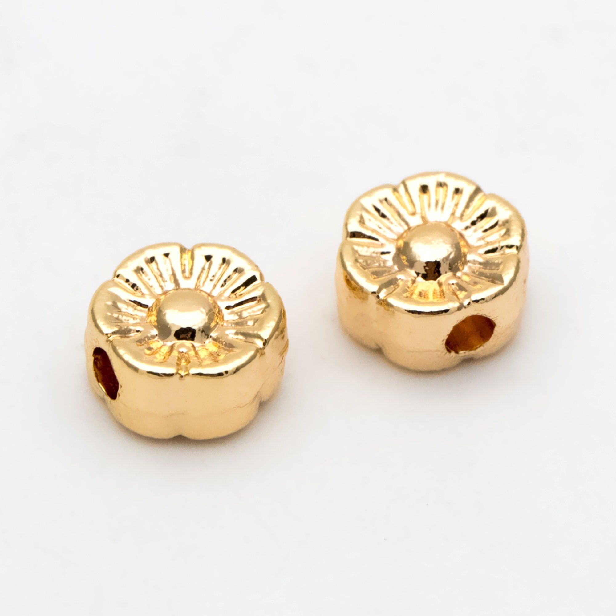 10pcs Gold Flower Spacer Beads 6mm, Real Gold plated Brass Spacer Beads (GB-3296)