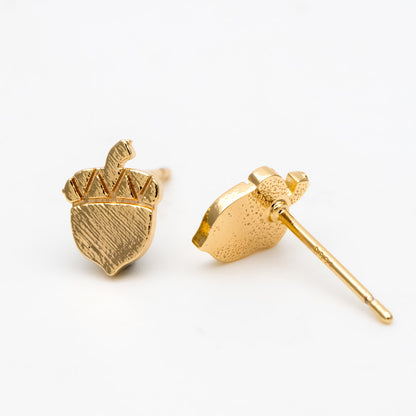 10pcs Gold/ Silver Acorn Ear Posts 8x8mm, Gold/ Rhodium Plated Brass Minimalist Stud Earrings (GB-3298)