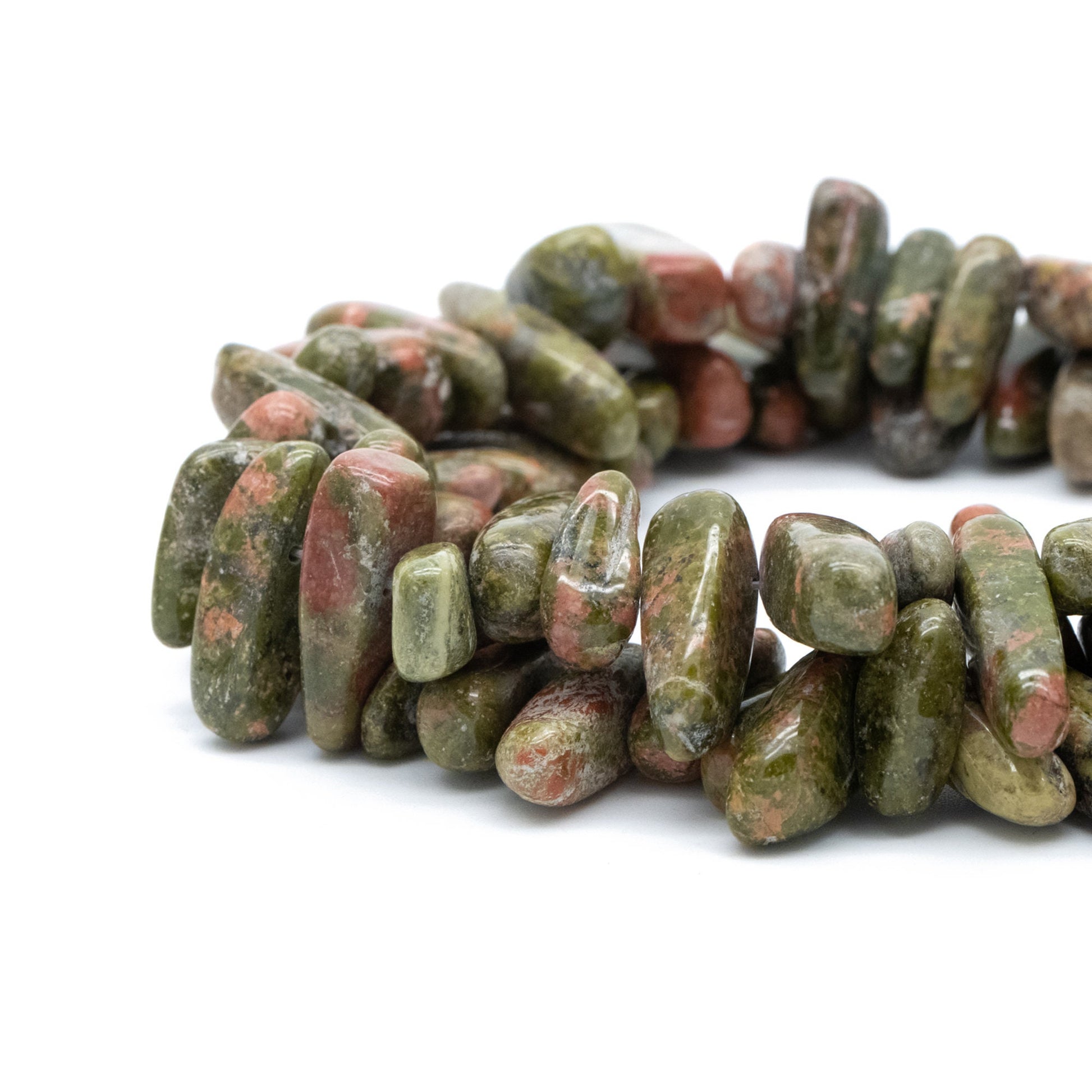 Natural Unakite Jasper Loose Beads, Stick Pebble Chip Shape, 15.5"Strd (TR-051-1)