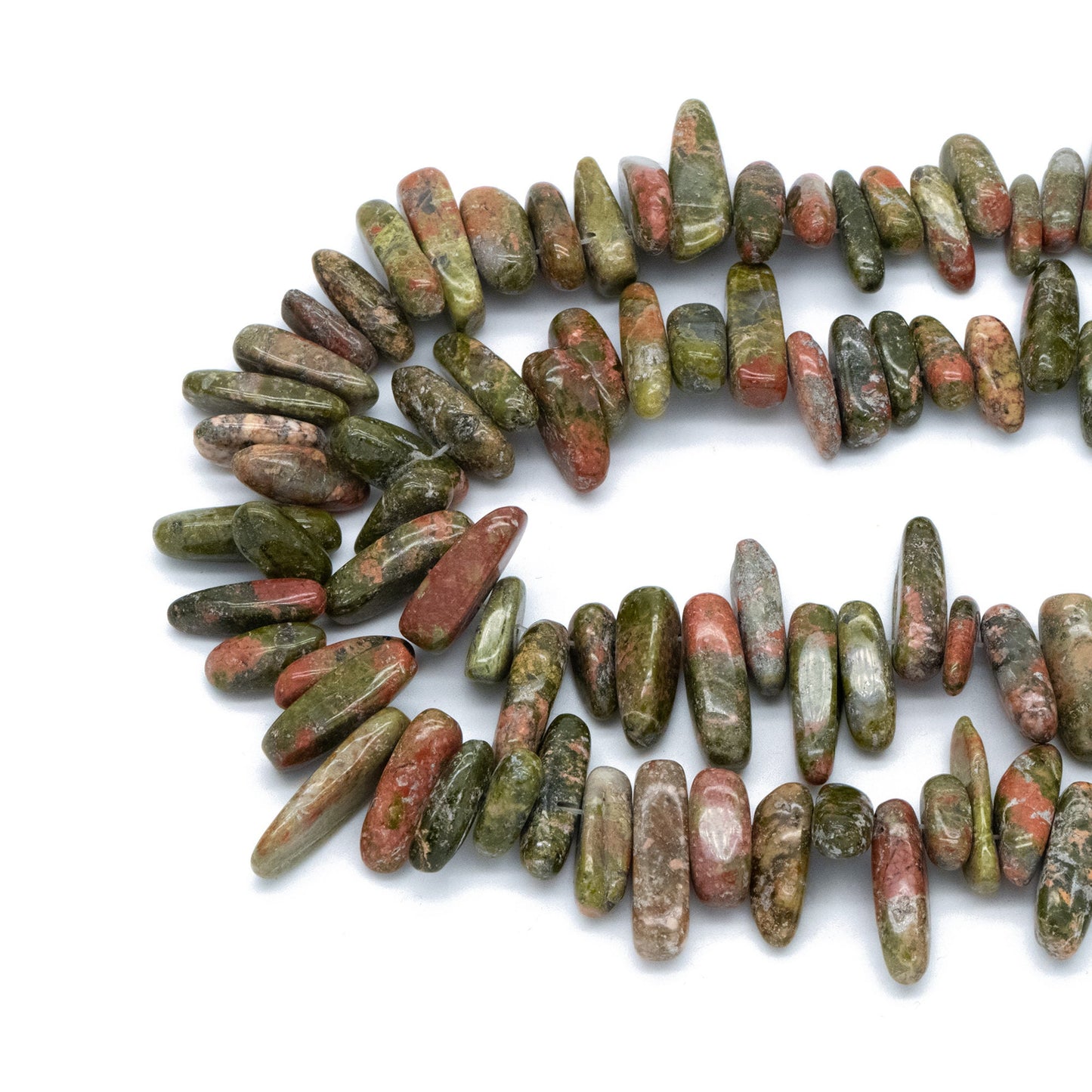 Natural Unakite Jasper Loose Beads, Stick Pebble Chip Shape, 15.5"Strd (TR-051-1)
