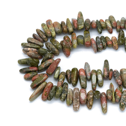 Natural Unakite Jasper Loose Beads, Stick Pebble Chip Shape, 15.5"Strd (TR-051-1)